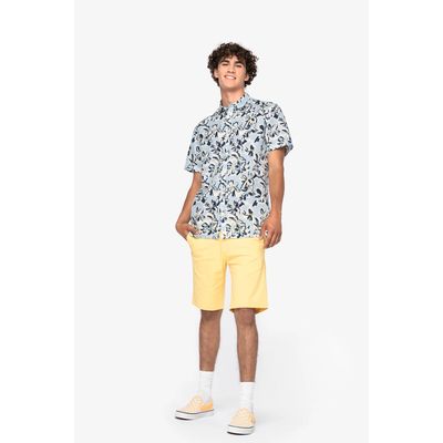 Camisa estampado vegetal lino hombre