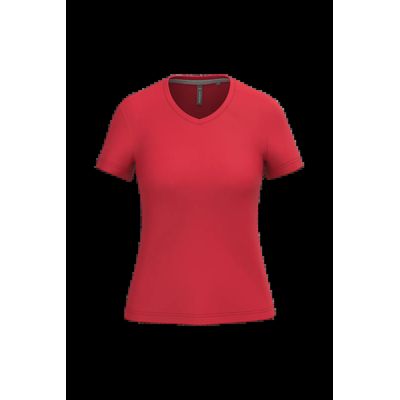 Camiseta de manga corta cuello pico mujer Red M