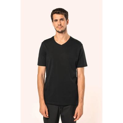 Camiseta algodón cuello de pico hombre Black S