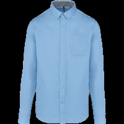 Camisa de algodón con bolsillo y cuello con botones Sky Blue Xs