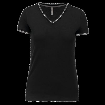 Camiseta de punto piqué mujer Black / Light Grey / White Xl