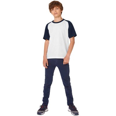 Camiseta Baseball niños algodón White / Navy 3/4 Ans