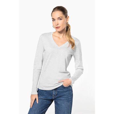 Camiseta manga larga mujer algodón entallada
