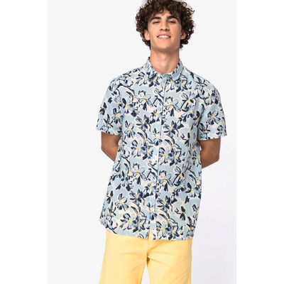 Camisa estampado vegetal lino hombre