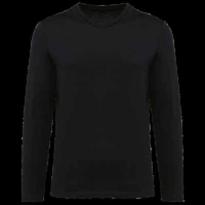 Camiseta cuello de pico hombre manga larga Black S
