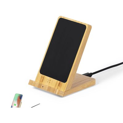 Cargador Bambú 15W Marcaje Láser con Luz LED
