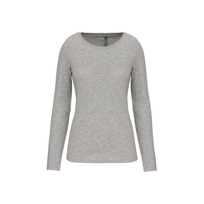 Camiseta manga larga mujer y cuello redondo Light Grey Heather M