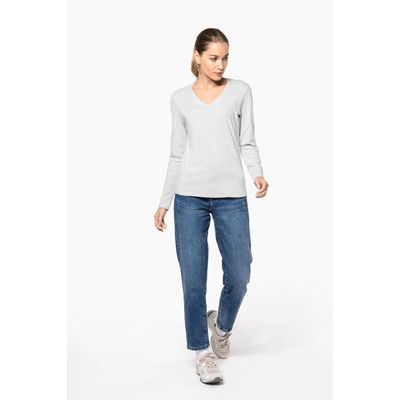 Camiseta manga larga mujer algodón entallada