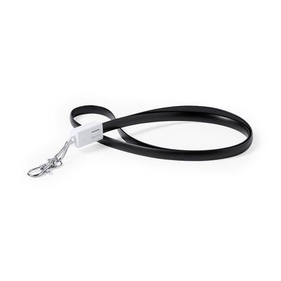 Cable plano USB cargador con conexión Tipo C y cierre de mosquetón metálico Neg