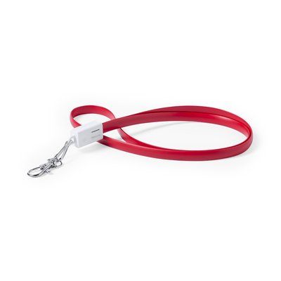 Cable plano USB cargador con conexión Tipo C y cierre de mosquetón metálico Roj
