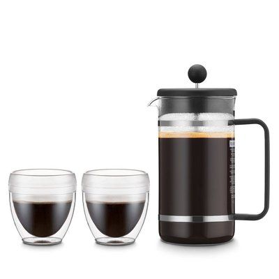 Cafetera de Prensa Inox 1L con Tazas Negro