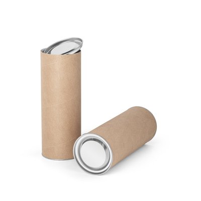 Caja cilíndrica de cartón con tapa metálica Natural