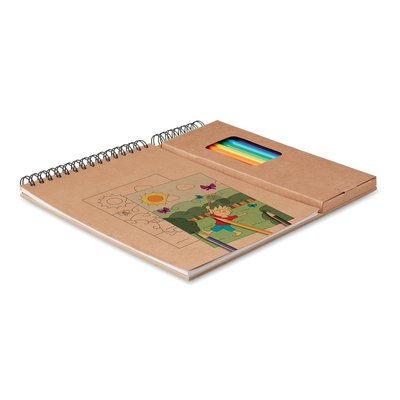 Caja con cuaderno para colorear y 8 lápices de colores