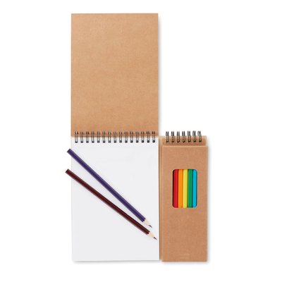 Caja con cuaderno para colorear y 8 lápices de colores