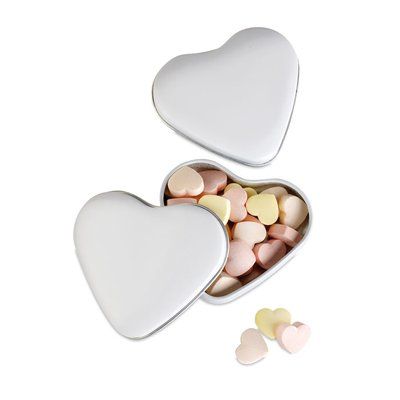 Cajita corazón de aluminio con caramelos amorosos Blanco