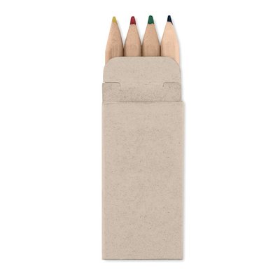 Cajita mini de cartón con 4 lápices de colores Beig