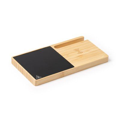 Calentador de taza en bambú con soporte para móvil