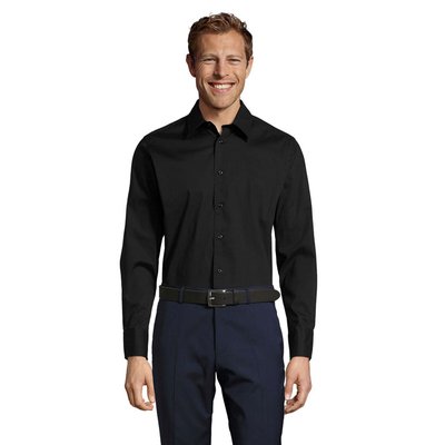 Camisa Ajustada Hombre Algodón/Elastano Negro 3Xl
