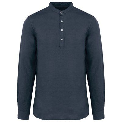 Camisa cuello mao de lino para hombre Washed Navy Blue Xxl