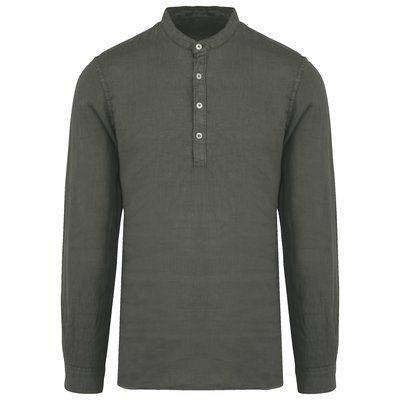Camisa cuello mao de lino para hombre Washed Organic Khaki L