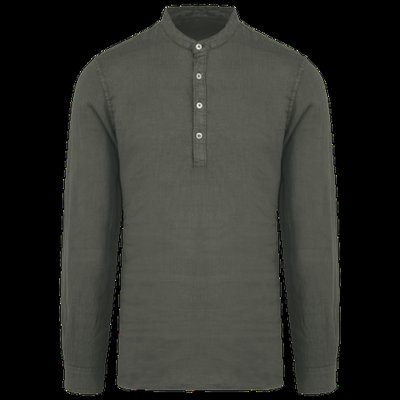 Camisa cuello mao de lino para hombre Washed Organic Khaki S