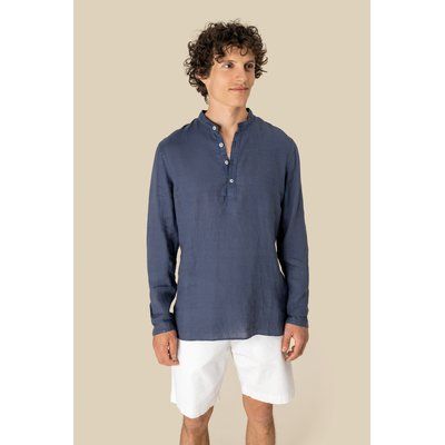 Camisa cuello mao de lino para hombre