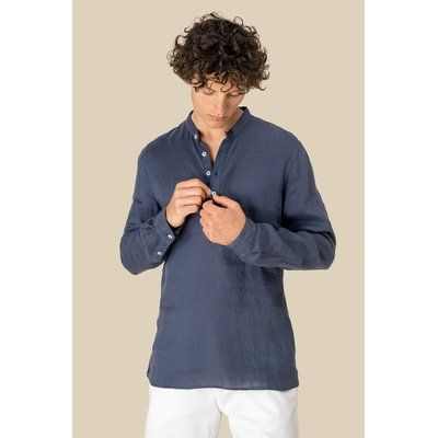 Camisa cuello mao de lino para hombre