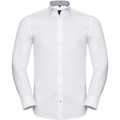 Camisa Espiga manga larga ajustada White / Silver / Convoy Grey S