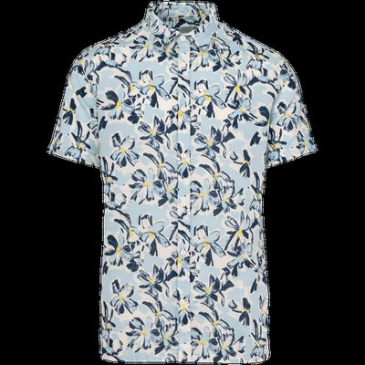 Camisa estampado vegetal lino hombre Ivory Floral Blue 3XL