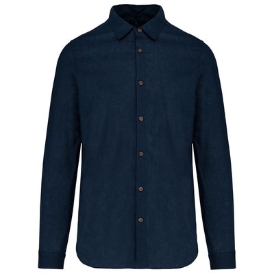 Camisa de lino y algodón para hombre Azul S