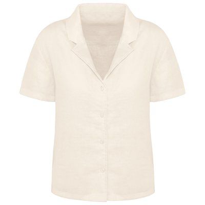 Camisa de lino manga corta para mujer Ivory S