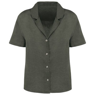 Camisa de lino manga corta para mujer Organic Khaki L