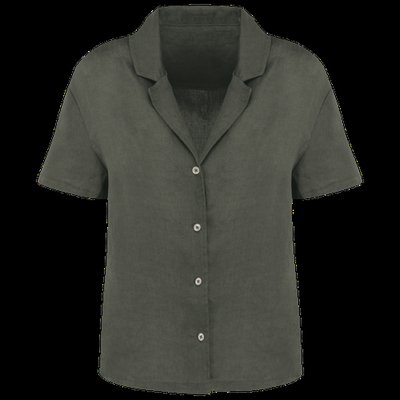Camisa de lino manga corta para mujer Organic Khaki Xs