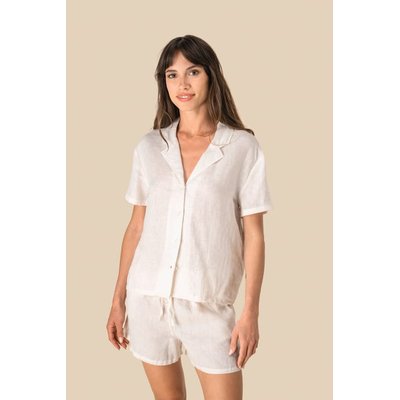 Camisa de lino manga corta para mujer