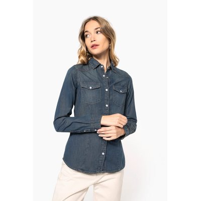 Camisa vaquera manga larga mujer