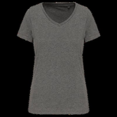 Camiseta algodón chica cuello pico Grey Heather L