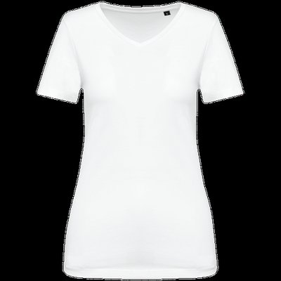 Camiseta algodón cuello pico mujer White M