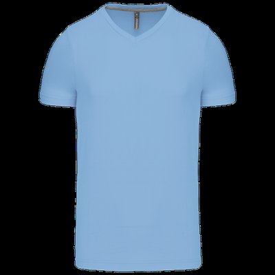 Camiseta de algodón con cuello de pico Sky Blue M