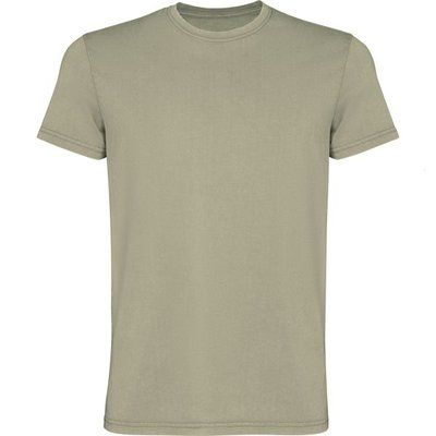 Camiseta de algodón lavado ácido de hombre Kaki Claro Lavado L