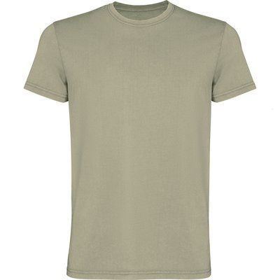Camiseta de algodón lavado ácido de hombre Kaki Claro Lavado S