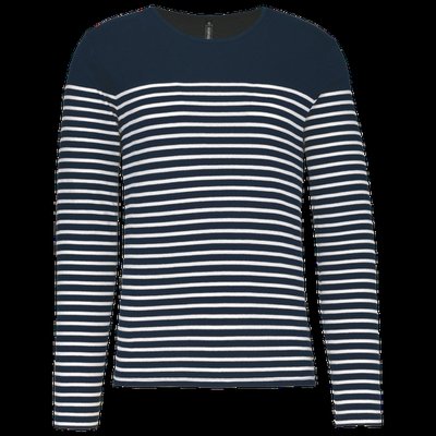 Camiseta de algodón marinera de manga larga Navy / White Stripes XL