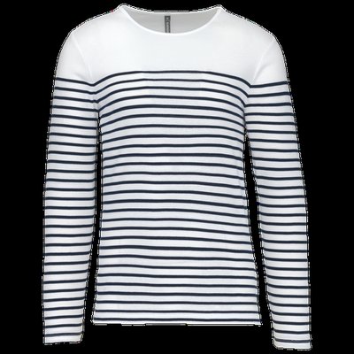 Camiseta de algodón marinera de manga larga White / Navy Stripes 3Xl