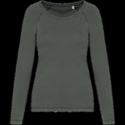 Camiseta de chica Mangas raglán Cuello redondo Washed Organic Khaki L