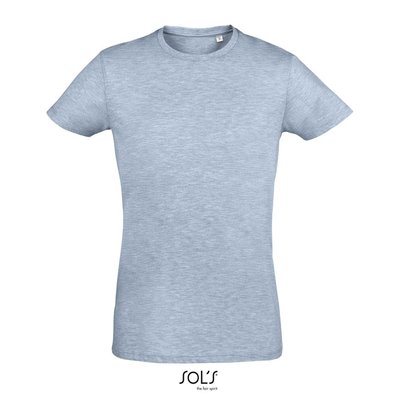 Camiseta Entallada Hombre Algodón Azul Cielo Jaspeado M