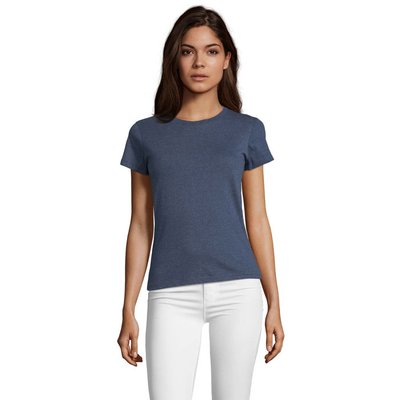 Camiseta Fit Mujer 150g Denim Jaspeado M