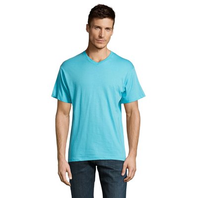 Camiseta Hombre Algodón Cuello Pico Azul Atolón 3Xl