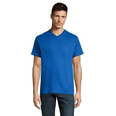 Camiseta Hombre Algodón Cuello Pico Azul Royal L