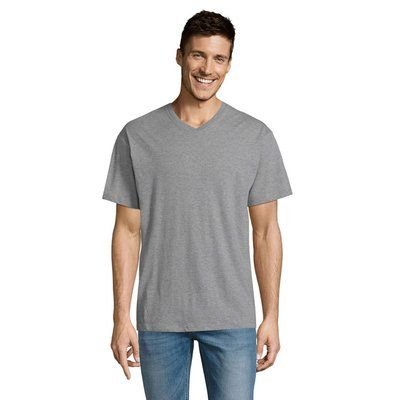 Camiseta Hombre Algodón Cuello Pico Gris Jaspeado S