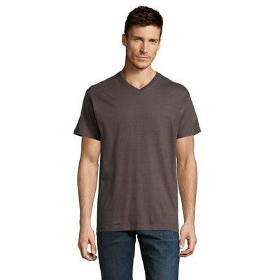 Camiseta Hombre Algodón Cuello Pico Gris Oscuro 3Xl