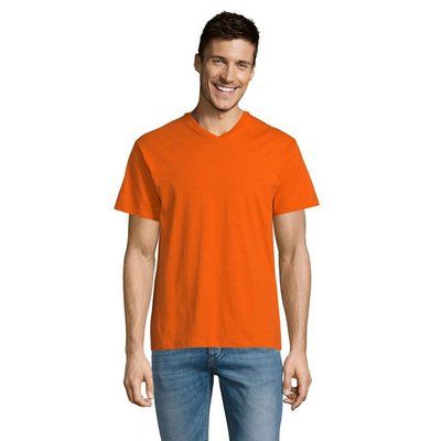 Camiseta Hombre Algodón Cuello Pico Naranja Xl